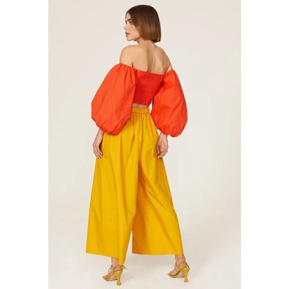 Tanya Taylor Alondra Top Off The Shoulder Puff Sleeve Blouse Tigerlily Orange 4 - Picture 4 of 11
